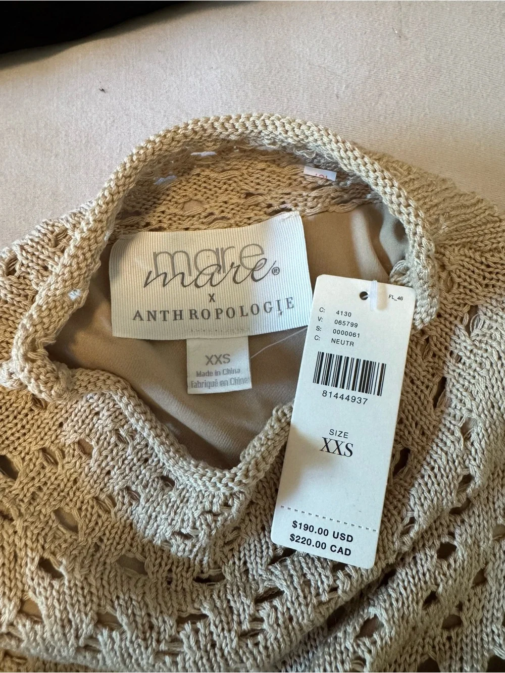 Anthropologie x Mare Mare Crochet Top Sleeveless Lined Maxi Dress NWT XXS